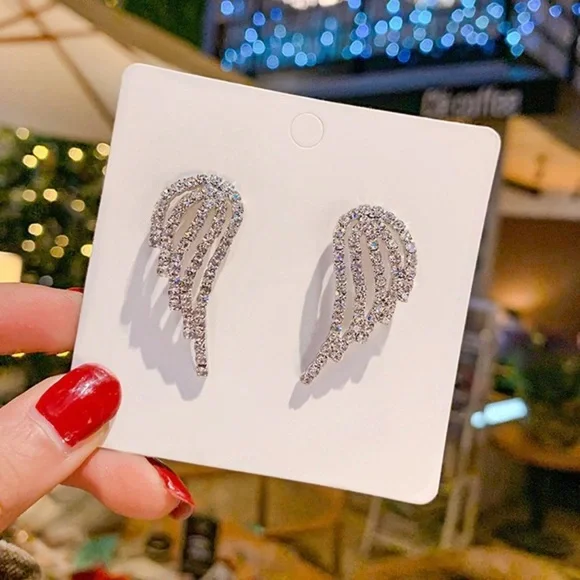 💕 Last one Rhinestones Wings Earrings Bird Angel - Picture 7 of 9